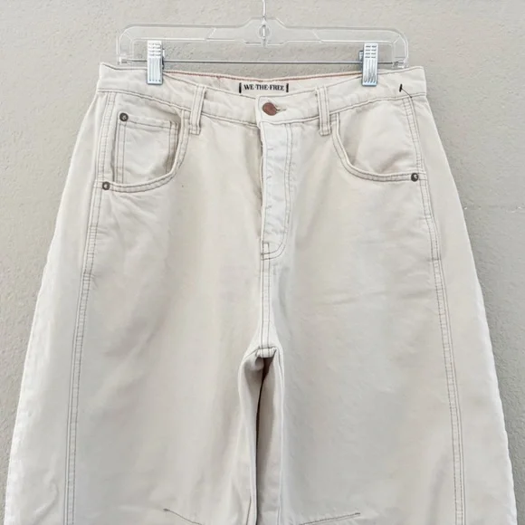 Free People Good Luck Barrel Jeans 29 Cream Milk Denim Curved Bow Leg Boho Chic - Picture 8 of 14